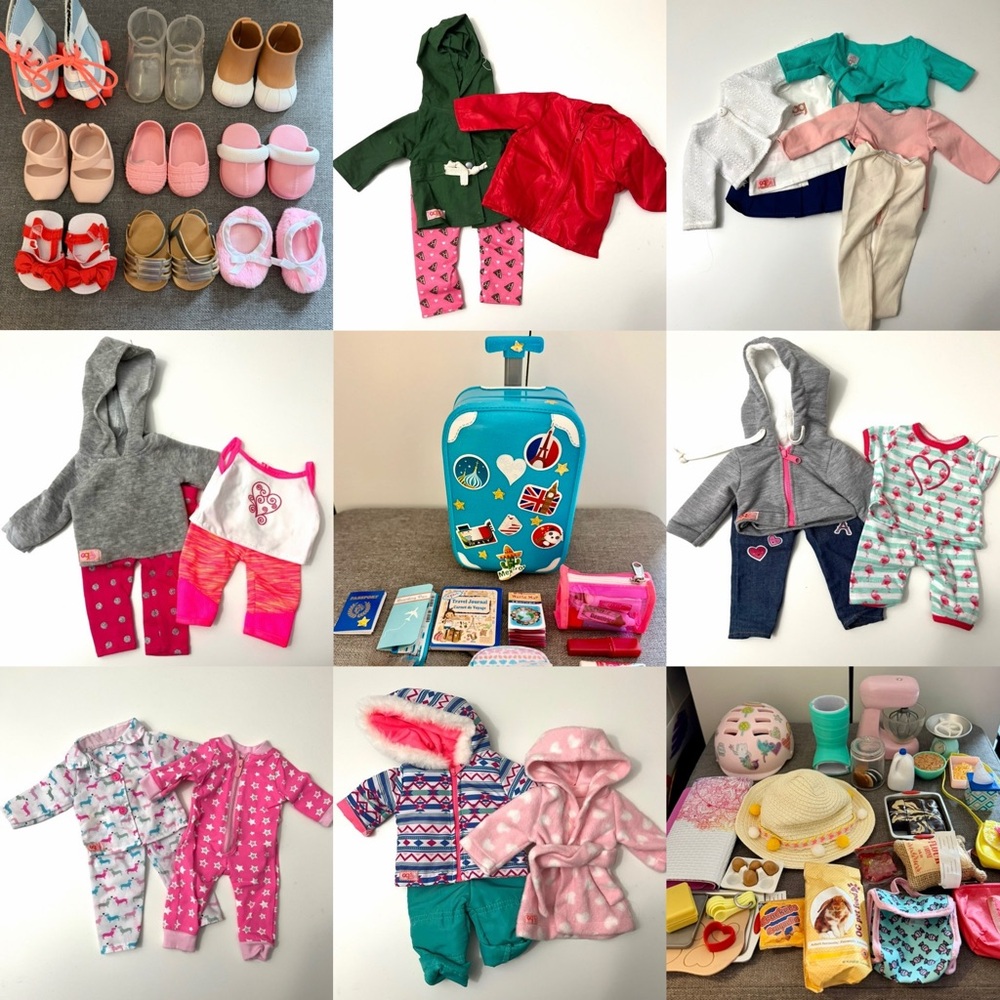 OUR GENERATION Doll Clothes Bundle + Shoes & Accessories Lot